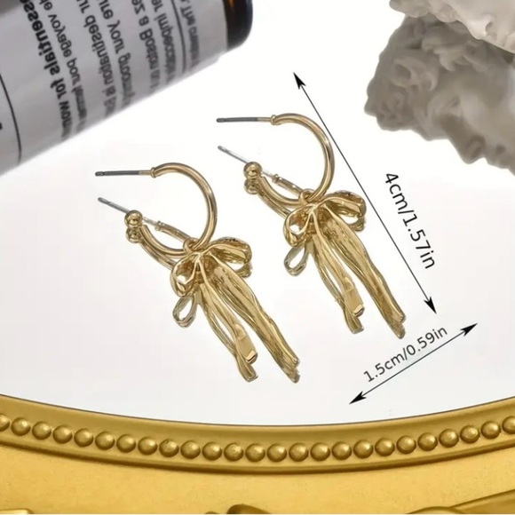 NEW Coquette bow dangle drop earrings coquette trendy bow jewelry gold - Picture 4 of 5